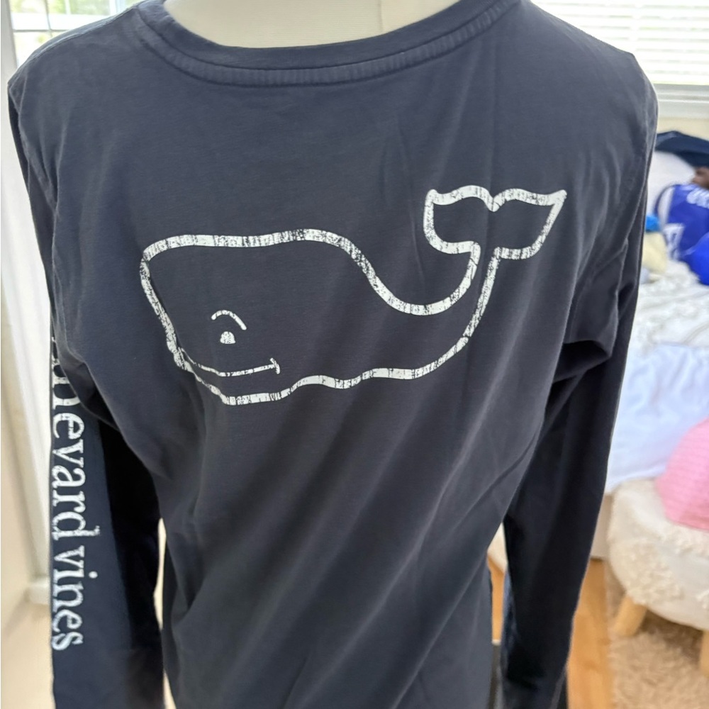 Vineyard Vines Kids Long Sleeve Shirt - Dark Gray with Whale Graphic